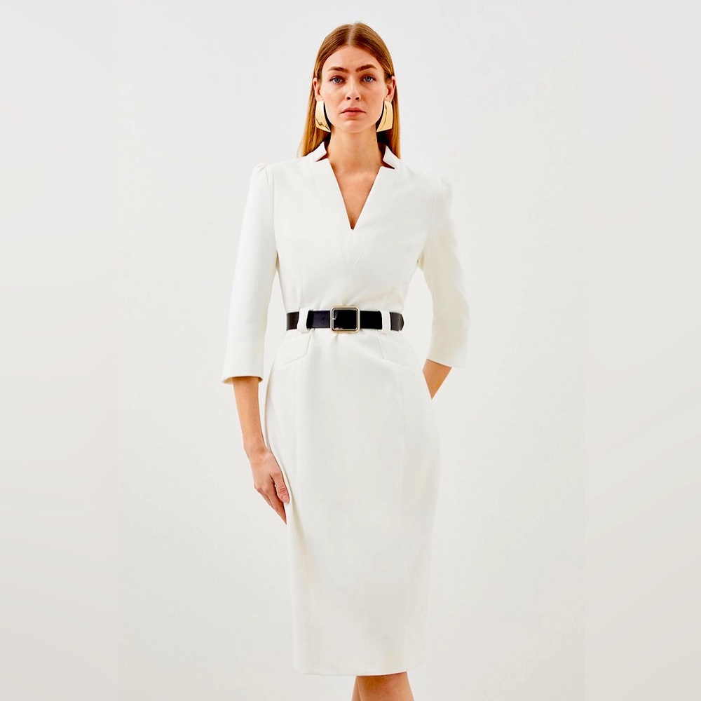 Karen Millen Belted Midi Dress in Ivory - WORN ONCE
